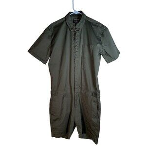 Romper Jack Men's Size M Medium 6" Inseam Green Romper Button Up One Piece EUC